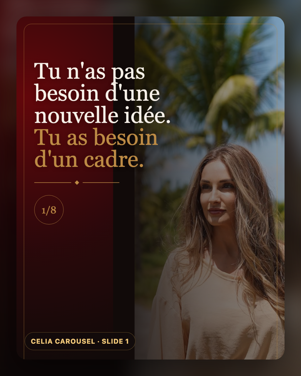 Exemple de première slide de carrousel Célia
